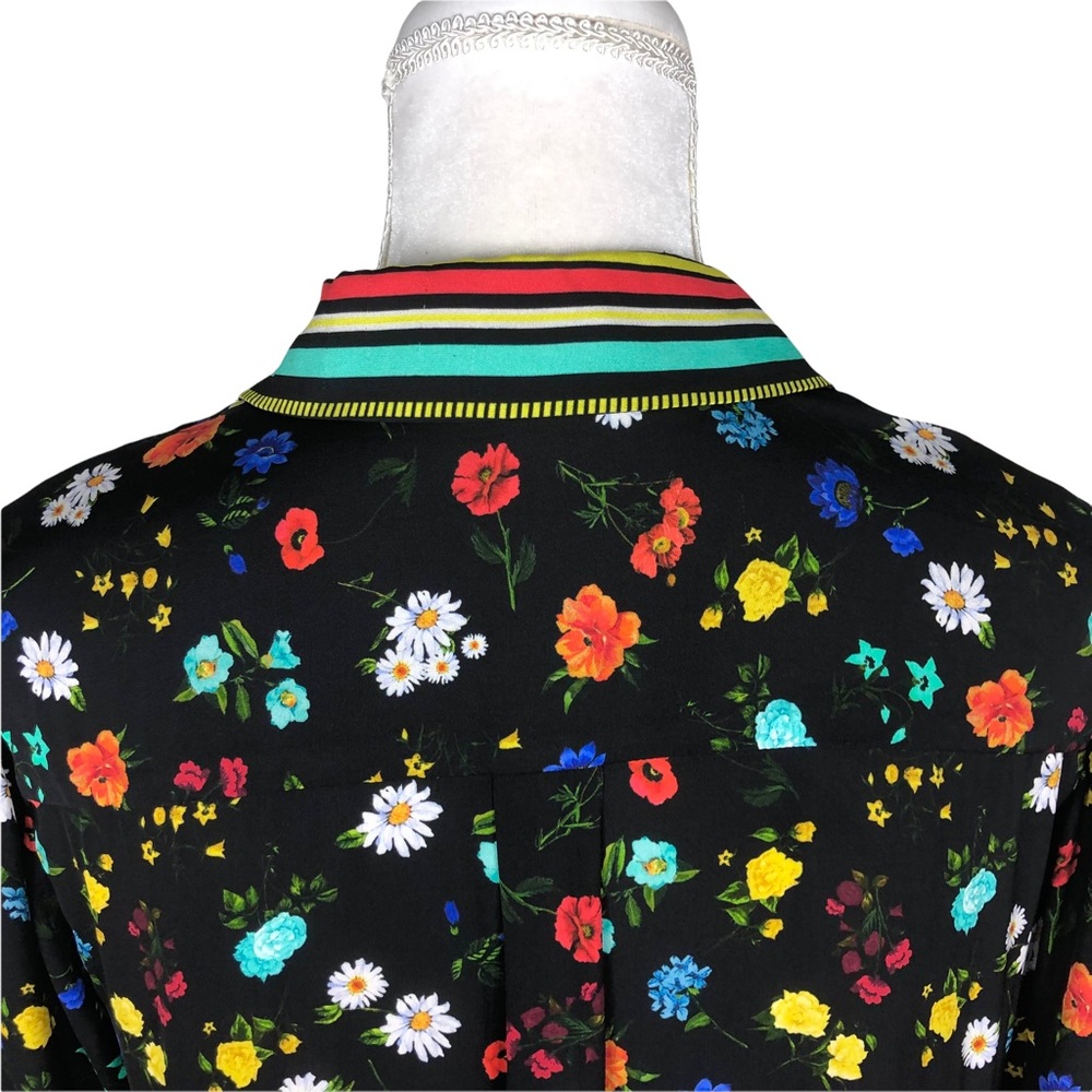 Alice Olivia black floral print blouse short-sleeve top sz small - Picture 9 of 16